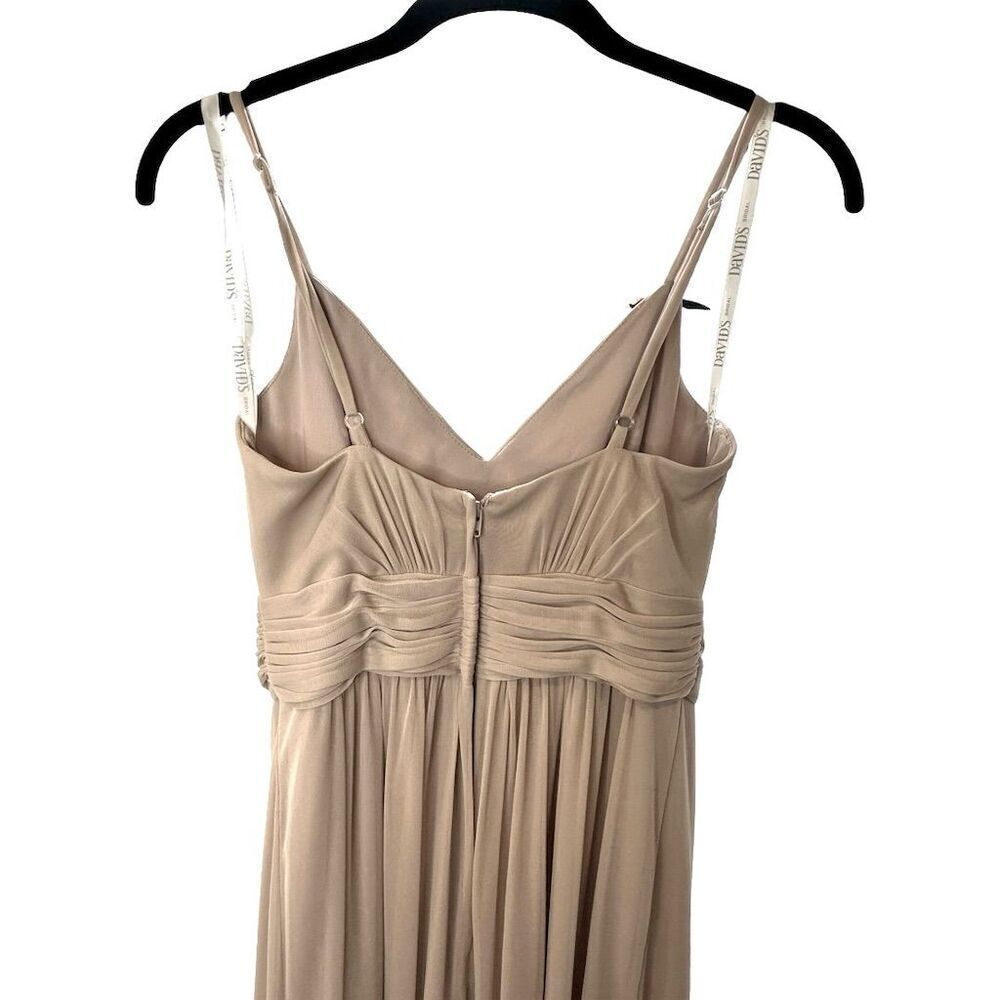 David's Bridal Spaghetti Strap Ruched Waist Mesh Dress Biscotti Size 2 Gown - Picture 10 of 16